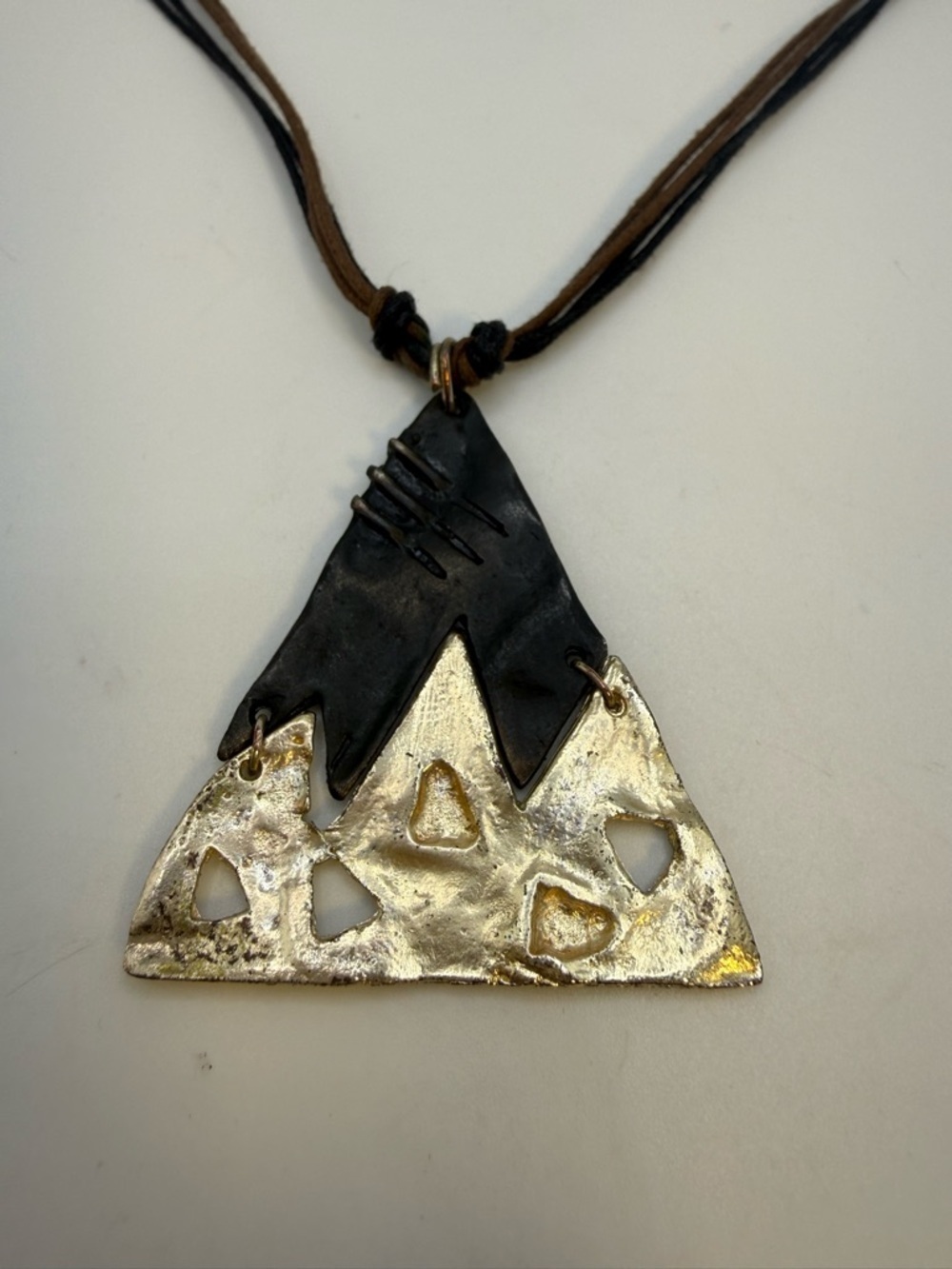 Mountain Pendant Necklace Boho Tribal Resin Mixed Tone Adjustable Cord